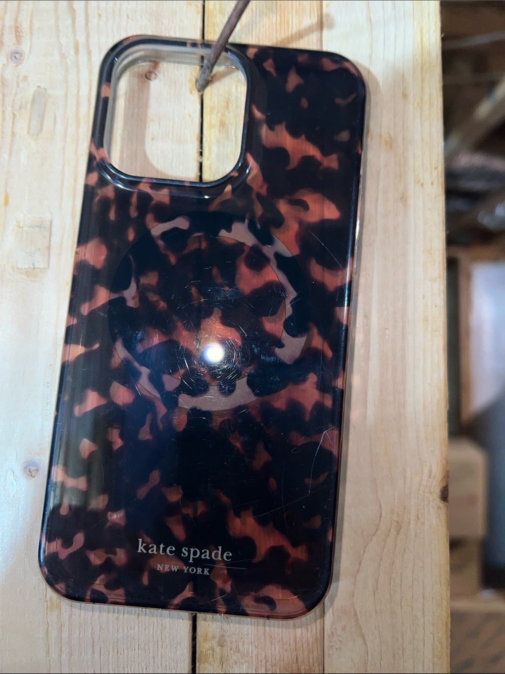 KATE SPADE Tortoise Pattern Glossy I Phone 15 pro max Case - Black & Brown